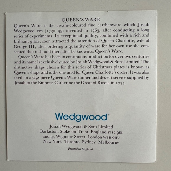 Wedgwood 1981 Queen's Ware Christmas Plate - Picture 7 of 8